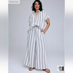 Belle Isle Striped Wide Leg Jumpsuit in White and Gray